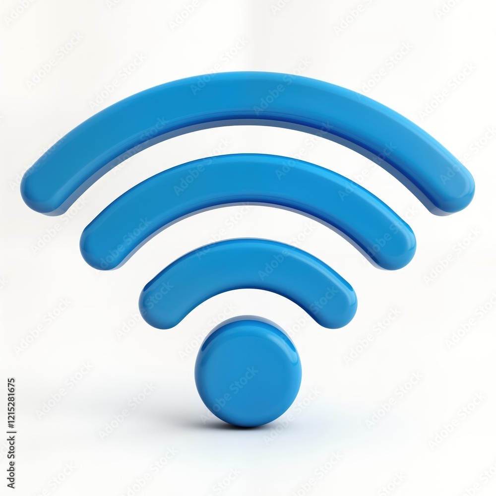 Poster blue wifi symbol isolated on white. 3d illustration of wifi sign. shows connection, wireless communi