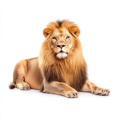 Obraz premium Majestic Male African Lion Lying Down, Isolated on White Background.