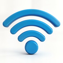 Blue wifi symbol isolated on white. 3d illustration of wifi sign. Shows connection, wireless communication technology. Modern tech symbol. Great for web, mobile applications. Suitable for various
