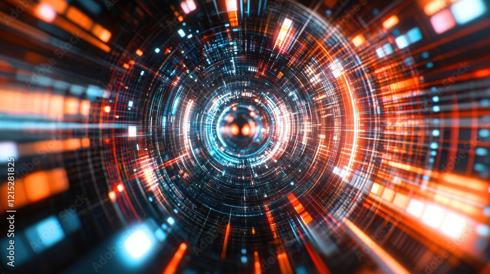 Poster abstract digital tunnel: a vortex of light and data