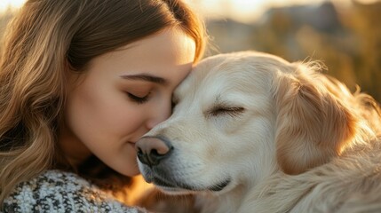 Prevent Lyme Disease in Dogs Month Tender moment between young woman and golden retriever in sunlit park