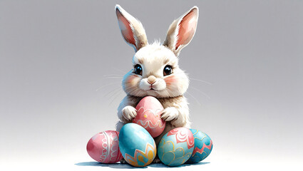 Easter bunny with easter eggs, isolated illustration. 
