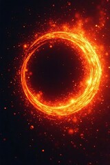 Abstract fiery vortex swirling, intense orange & red hues on black , digital art, backdrop