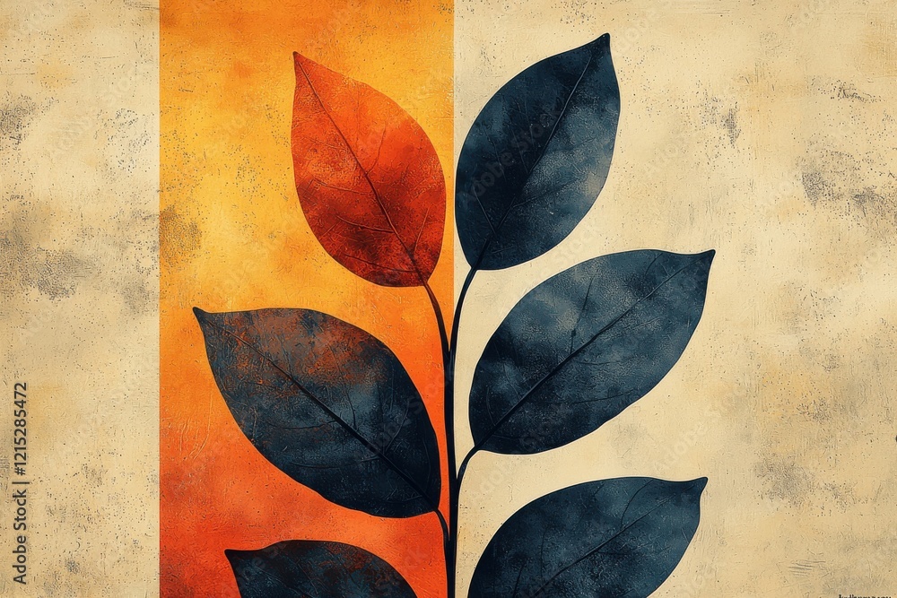 Poster artistic design of large leaf on textured abstract background
