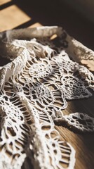 Intricate lace fabric with detailed floral patterns in sunlight National Lace Day