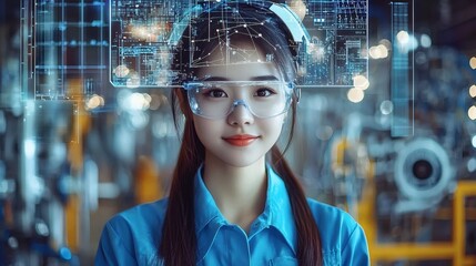 Naklejka premium Future of Industry: A Young Engineer Using Augmented Reality Technology