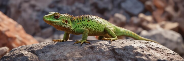 Obraz premium Closeup of little lizard basking on warm rock, anole reptile, reptile in sun near me