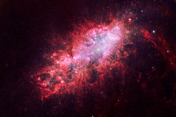 The cosmic nebula is red. Elements of this image were furnished by NASA