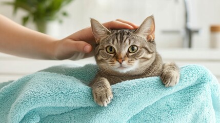 Playful Cat Grooming in Natural Home Setting
