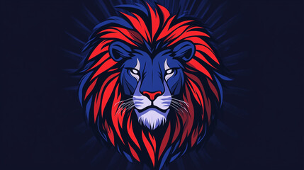 Naklejka premium Majestic Lion Head Red Blue Mane Dark Background Wild Cat Portrait Animal Art