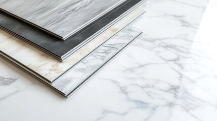Fototapeta premium marble texture, stone tiles, luxury flooring samples, interior design materials, grey and beige tones, natural stone patterns, modern home decor, high-end finishes, elegant surfaces, showroom display,