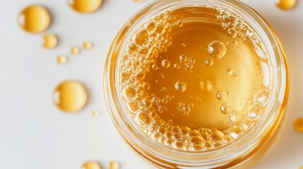 Golden Honey in Jar: Close-up View of Sweet and Viscous Syrup