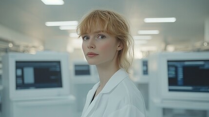 Confident Female Scientist in Modern Laboratory with Advanced Technology