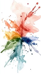 Fototapeta premium Vibrant abstract watercolor splash in red, orange, yellow, green, blue hues Color Therapy Month