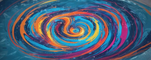 Colorful liquid swirls in a spiral motion entering a pool , spiral, undulating, kaleidoscope