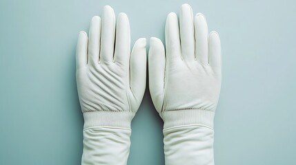 Obraz premium Product banner of a pair of gloves on a soft gray background, room for text at the top 