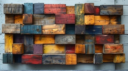 A unique style beautiful wall design made of wood showcasing a pattern of bricks against grey background