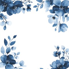 Watercolor Blue Floral Frame Design Elegant Flowers