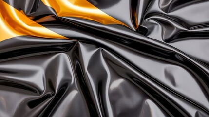 Black and gold silk fabric draped elegantly on a smooth surface for decorative use