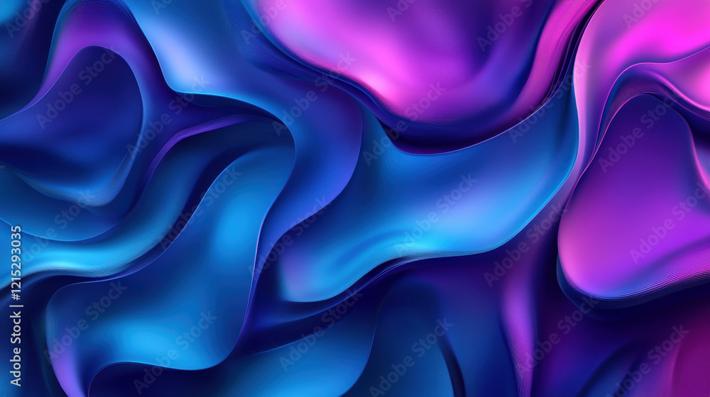 Poster a sleek abstract background with gradient waves in vibrant blue and purple tones, accented by glowin
