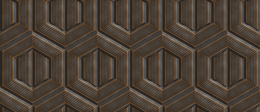 Seamless 3D geometric hexagon stripe pattern wallpaper design