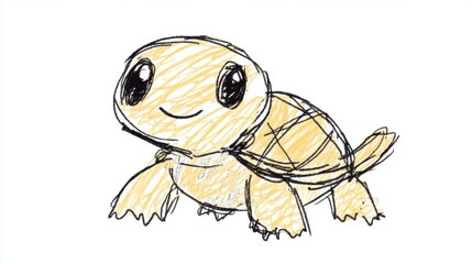 Fototapeta premium Turtle Adoption Day Cute hand-drawn cartoon turtle illustration with smiling face
