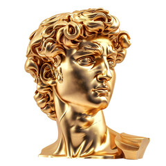 Golden bust of Michelangelo's David, symbolizing art and luxury, an opulent reinterpretation of a classic masterpiece, ideal for artistic and cultural themes.