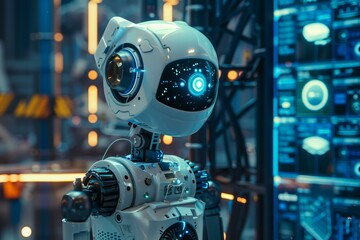 White ai working with big data in digital futuristic laboratory, analyzing and controlling processes