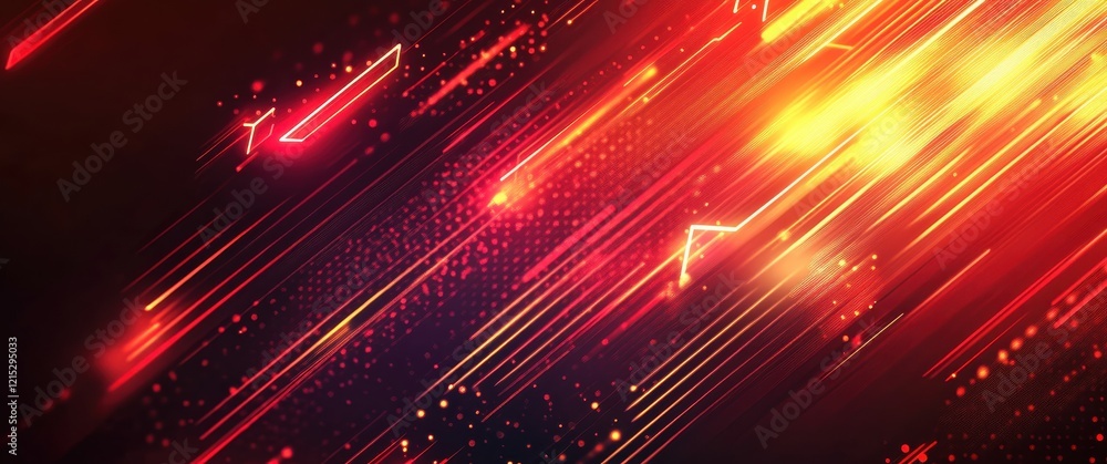 Poster dynamic red and yellow abstract glowing streaks and neon arrow patterns