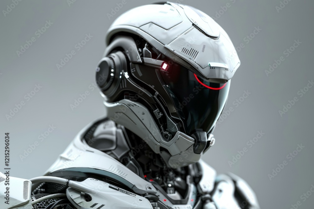 Aufkleber futuristic robot wearing advanced helmet with glowing visor, showcasing future technology and artifi