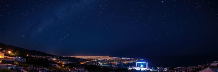 Faliro Summer Theater under starry night sky with the Athenian Riviera panorama, performance venue, athenian riviera, greek island views