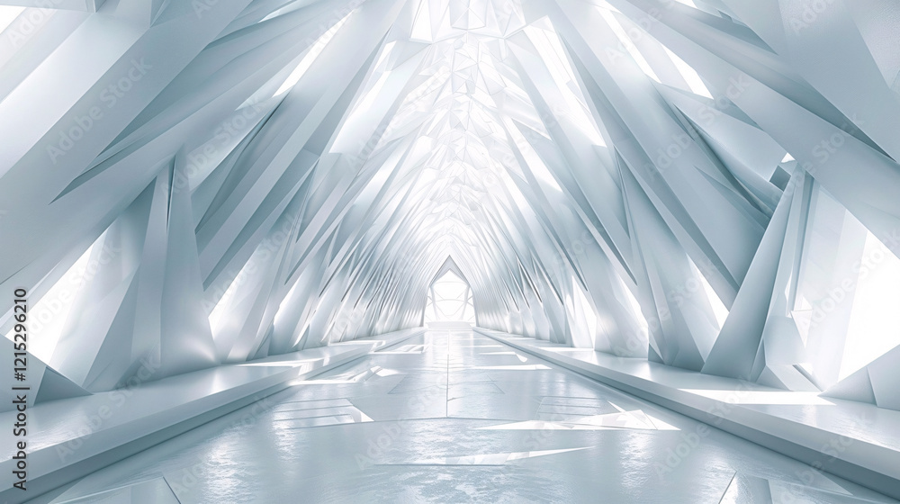 Poster futuristic polygonal shapes in abstract modern white tunnel design