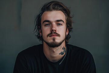 Fototapeta premium Portrait of a Young Man with Tattoos and a Confident Expression in Natural Light