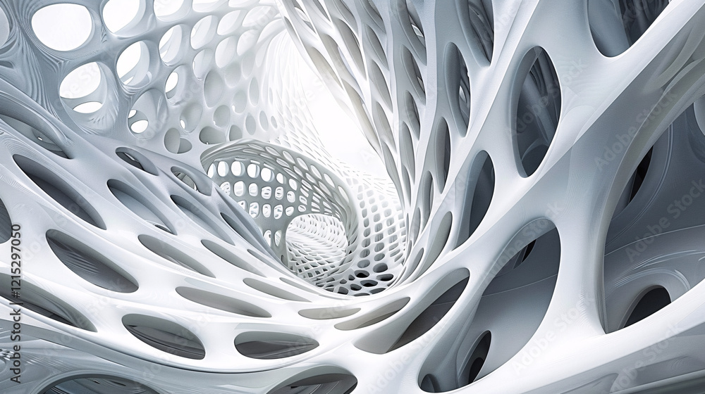 Poster Futuristic white architectural structure depicted in abstract 3d rendering
