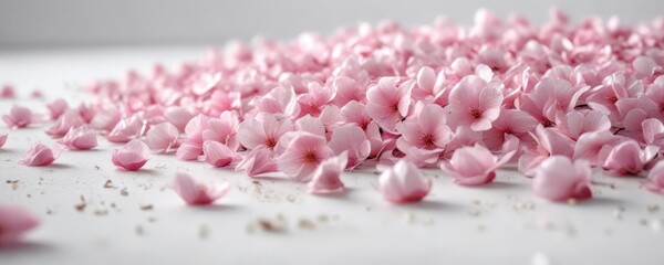 Obraz premium Delicate pink petals float gently on a serene white background, calm scenery , delicate petal