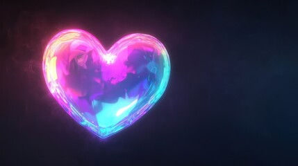 A high-resolution cutout of a minimalistic glowing neon heart with pastel colors against a dark background