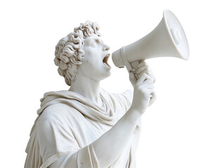 Isolated Statue Man Shouting into Megaphone