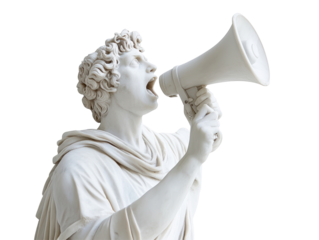 Isolated Statue Man Shouting into Megaphone