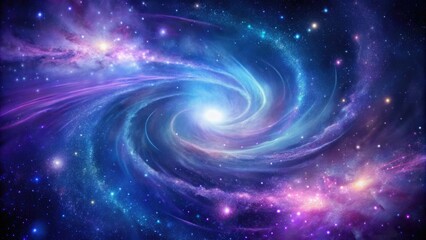Galaxy background with swirly purple and blue hues and stars, spiral galaxies, planetary system, active galactic nuclei, galaxy