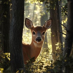 graceful deer with antlers walking through forest path