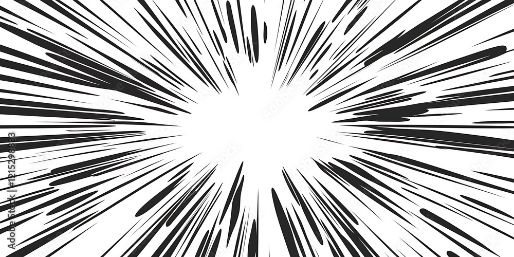 Sticker dynamic black and white comic pop art background with converging lines creating a sense of movement