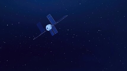 Naklejka premium Satellite Orbiting Earth in Starry Space Background with Solar Panels