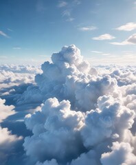 Gentle blue sky with fluffy white clouds floating in the air, light atmosphere , soft focus, hazy weather