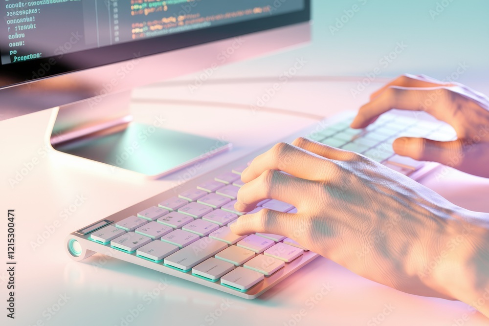 Aufkleber Hands typing code on a keyboard, showcasing software development and programming.
