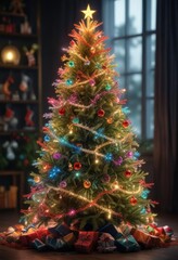 Colorful tinsel wrapping around Christmas tree , tinsel, decorative accents