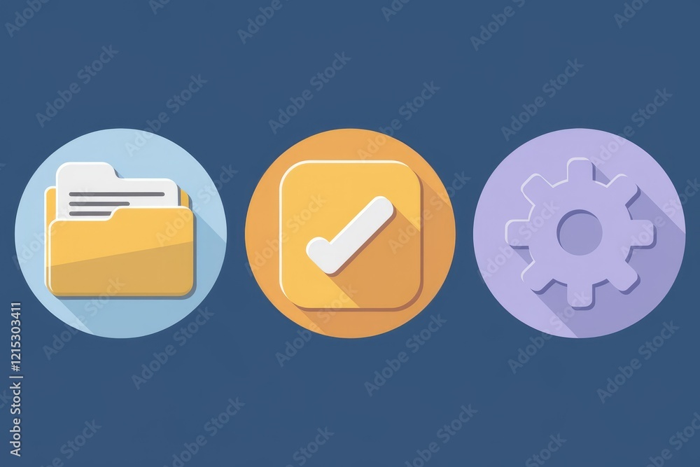 Poster File management, task completion, and system settings represented by icons.