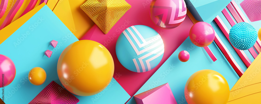 Poster vibrant 3d easter eggs with geometric patterns on a multicolored backdrop