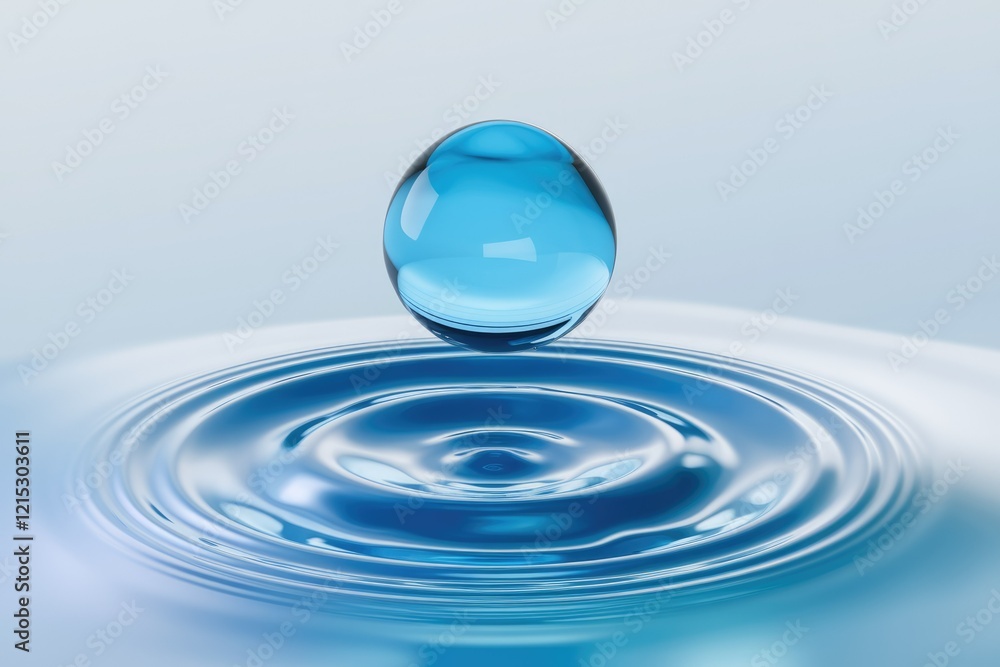 Poster a single, perfectly spherical drop of water falls onto a calm surface, creating concentric ripples.