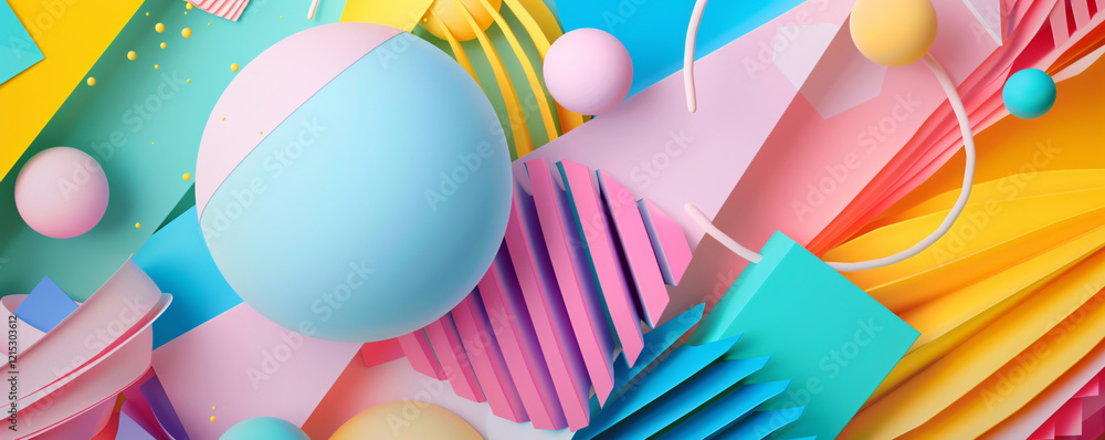 Leinwandbilder vivid 3d render with colorful geometric shapes creating a dynamic, playful background