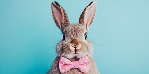 Obraz premium Fluffy Rabbit with an Easter Bowtie for Spring Celebration